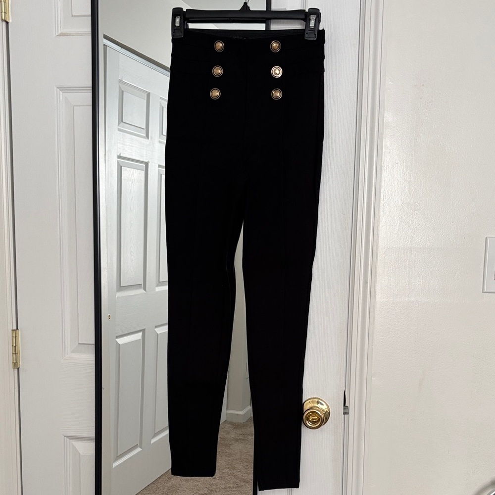 Zara Black High Waisted Leggings with Gold Accents Buttons